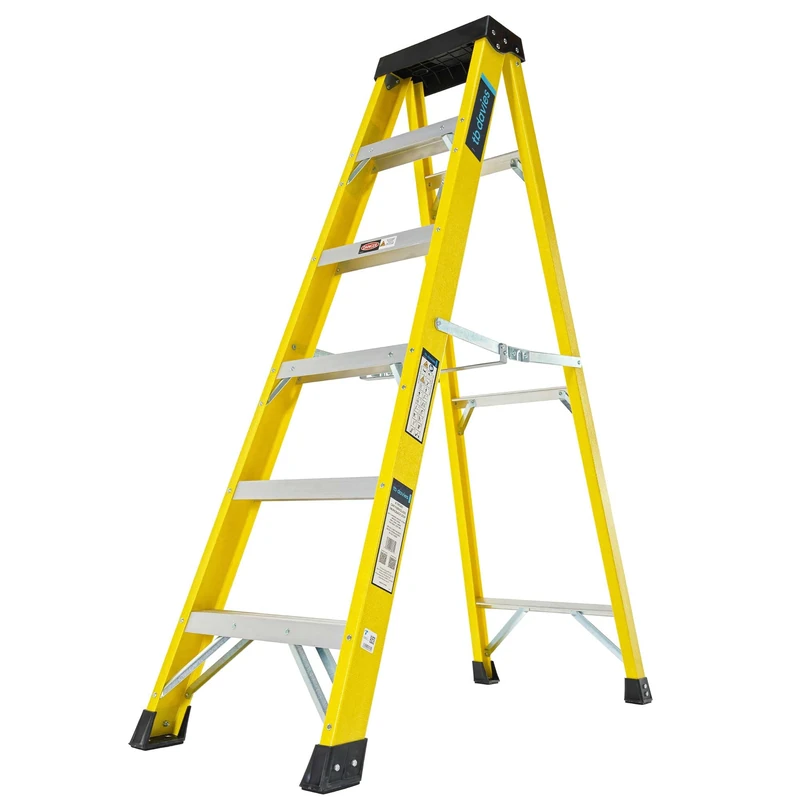 TB Davies 1235-006 Trade Electrician Swingback Step Ladders, 6 Tread, GRP Fibreglass, Built-in Tool Tray, 150kg Work Load, EN131