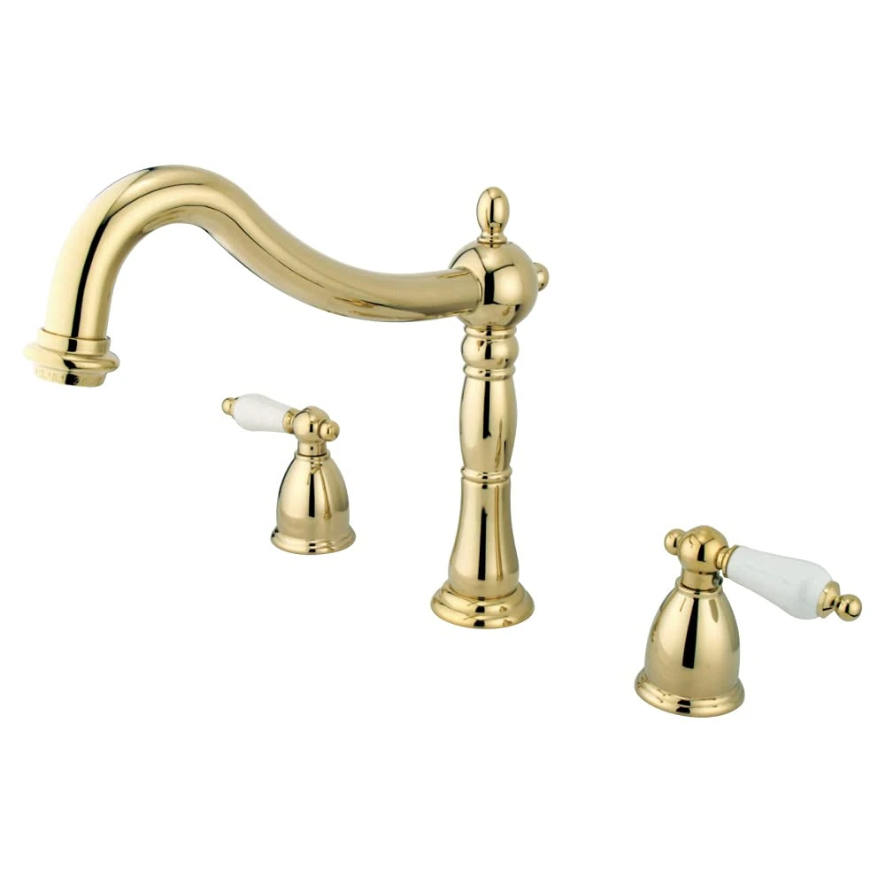 Kingston Brass KS1342PL Heritage Roman Tub Filler with Porcelain Lever Handle, Polished Brass