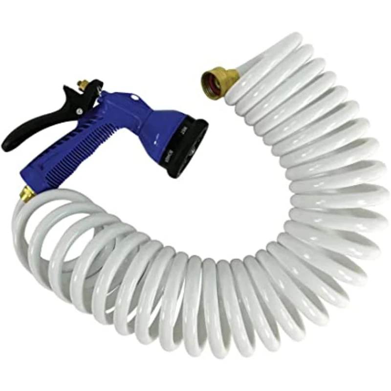 Whitecap P-0440 Coiled Hose with Adjustable Nozzle-15', White, 15'