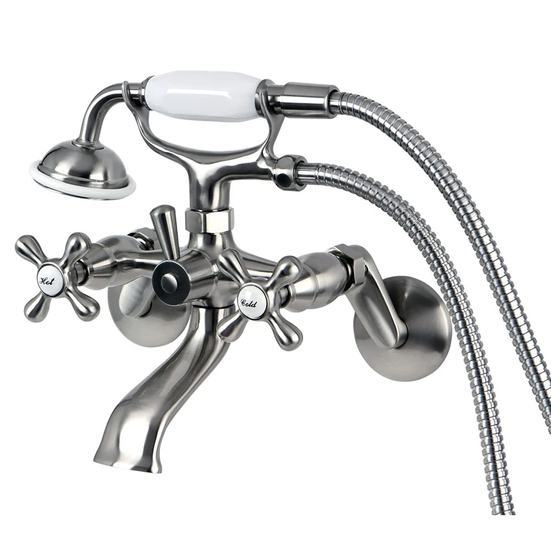 Kingston Brass KS266SN Kingston Clawfoot Tub Faucet, Satin Nickel, 6-Inch Adjustable Center