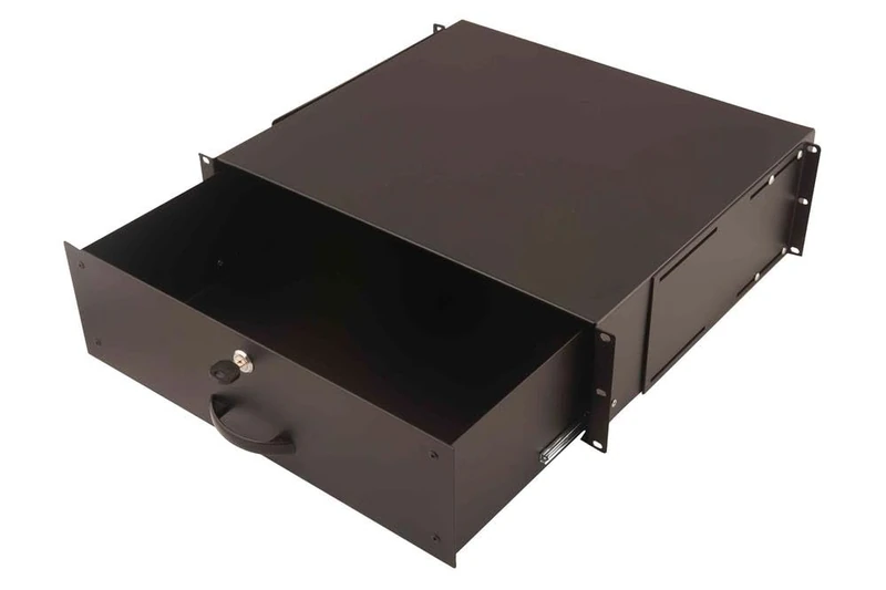 DIGITUS Drawer for network cabinets and server cabinets - 19-inch - 3U - Front and rear mounting - Variable installation depth - Document tray and keyboard insert - Lockable - Black
