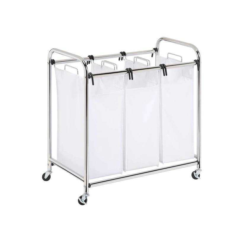 Honey Can Do Heavy-Duty Triple Laundry Sorter, Chrome/White