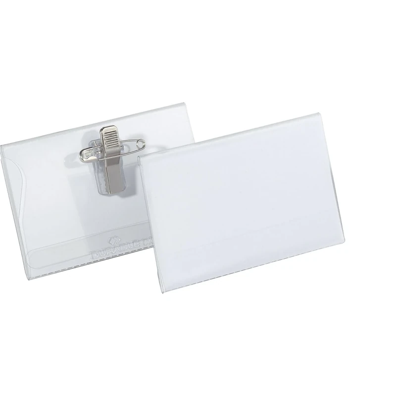 Durable Name Badge 40 x 75 mm with Combi Clip Transparent | Pack of 50 Badges | Includes Blank Insert Cards | Ideal for Events and Visitor Management