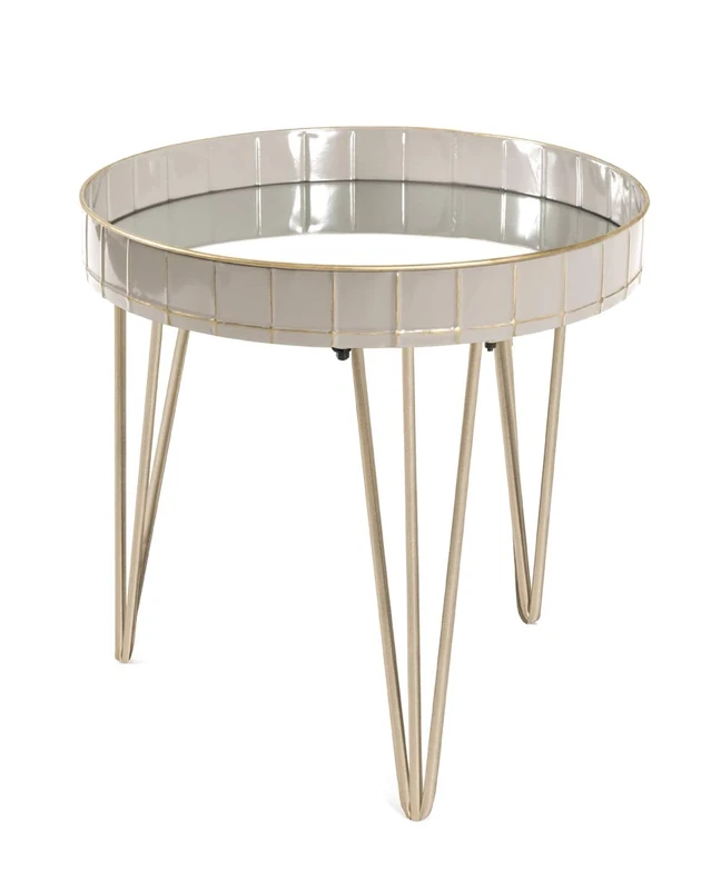 HAKU Möbel End Table Gold, Taupe, Metal, Mirror - Size: H 50 cm X Ø 51 cm, Style: Art Deco