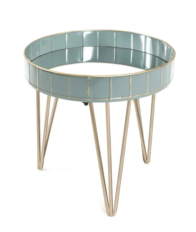 HAKU Möbel End Table Blue, Gold, Grey, Metal, Mirror - Size: H 40 cm X Ø 41 cm, Style: Art Deco