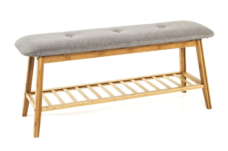HAKU Möbel Shoe-Bench Bamboo, Grey, Bamboo, Fabric - Size: W 100 cm X H 44 cm X D 30 cm, Style: Bohemian