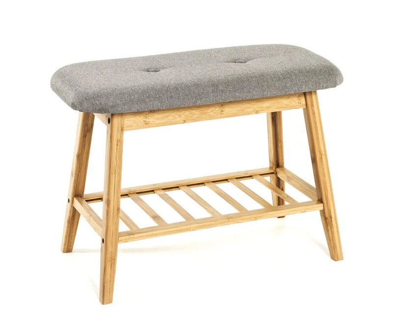 HAKU Möbel Shoe-Bench Bamboo, Grey, Bamboo, Fabric - Size: W 60 cm X H 44 cm X D 30 cm, Style: Bohemian