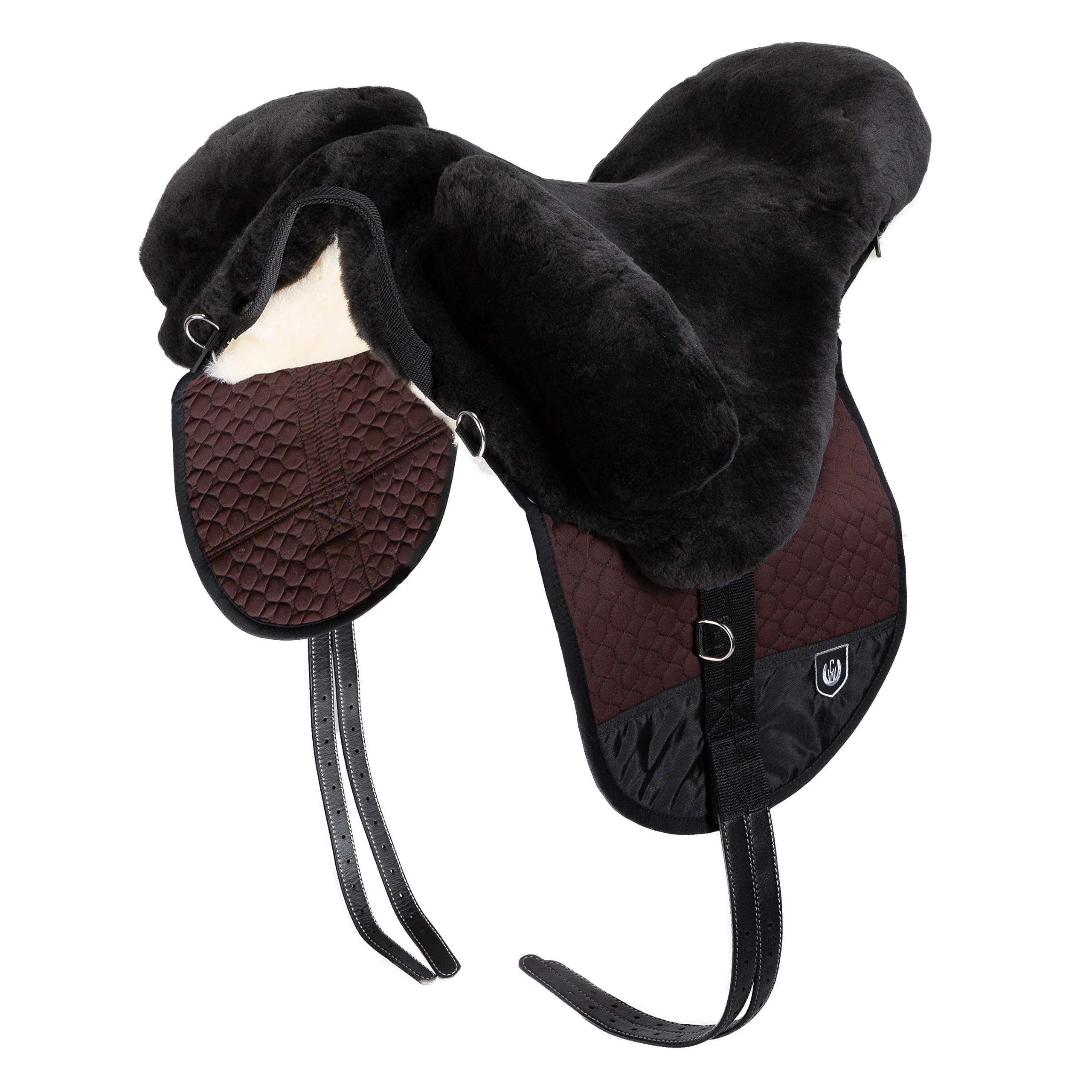 CHRIST English Saddle Fellsattel PREMIUM Plus from, handmade bareback pad (treeless) out of genuine lambskin in brown, size: Pony