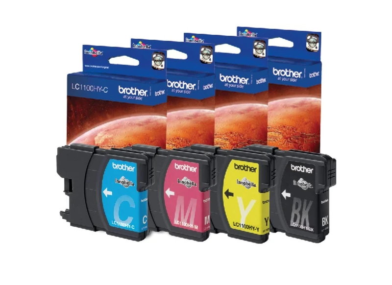 Brother LC-1100HYBK/LC-1100HYC/LC-1100HYM/LC-1100HYY Inkjet Cartridge, Black/Cyan/Magenta/Yellow, Multi-Pack, High Yield, Includes 4 x Inkjet Cartridges, Brother Genuine Supplies