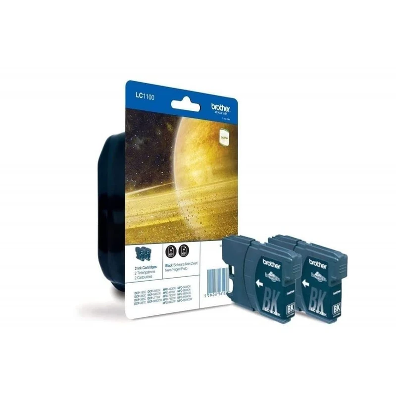Brother LC-1100BK Inkjet Cartridges, Black, Twin Pack, Standard Yield, Includes 2 x Inkjet Cartridges, Brother Genuine Supplies