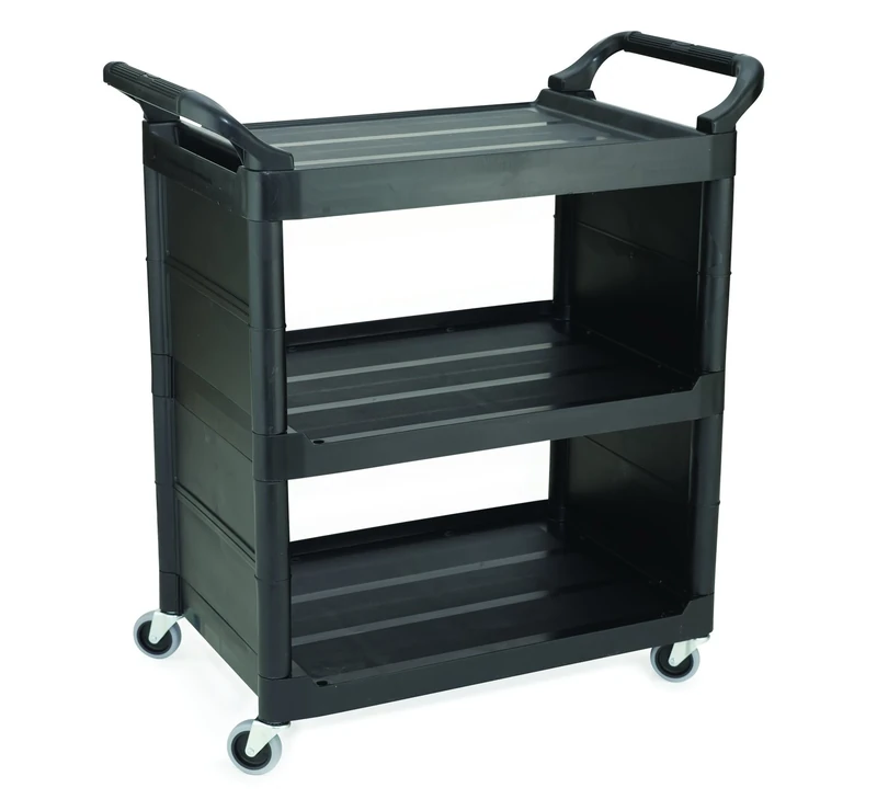 Rubbermaid Commercial Polyethylene 3 Shelve Service Cart with End Panel - Black