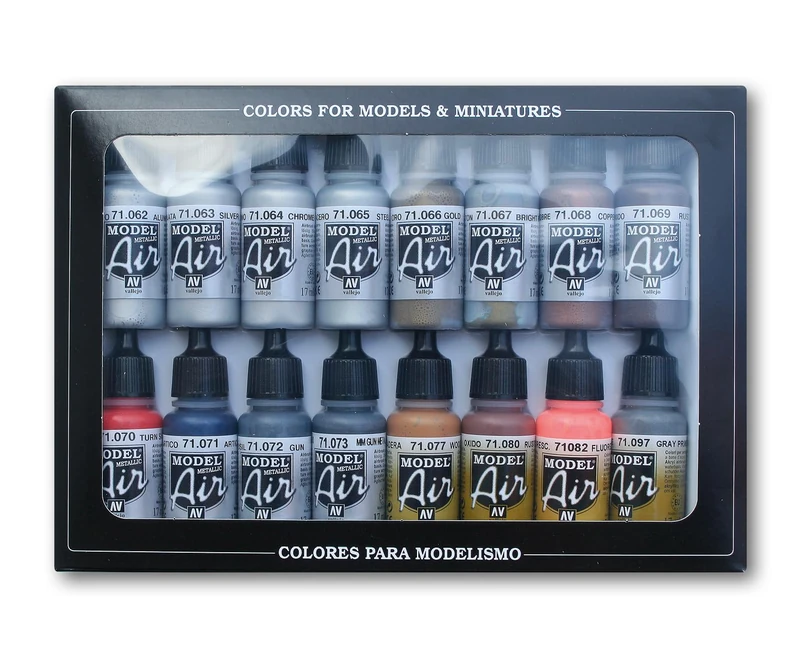 Vallejo Model Air Metallic Effects Acrylic Paint Set - 16 Pack