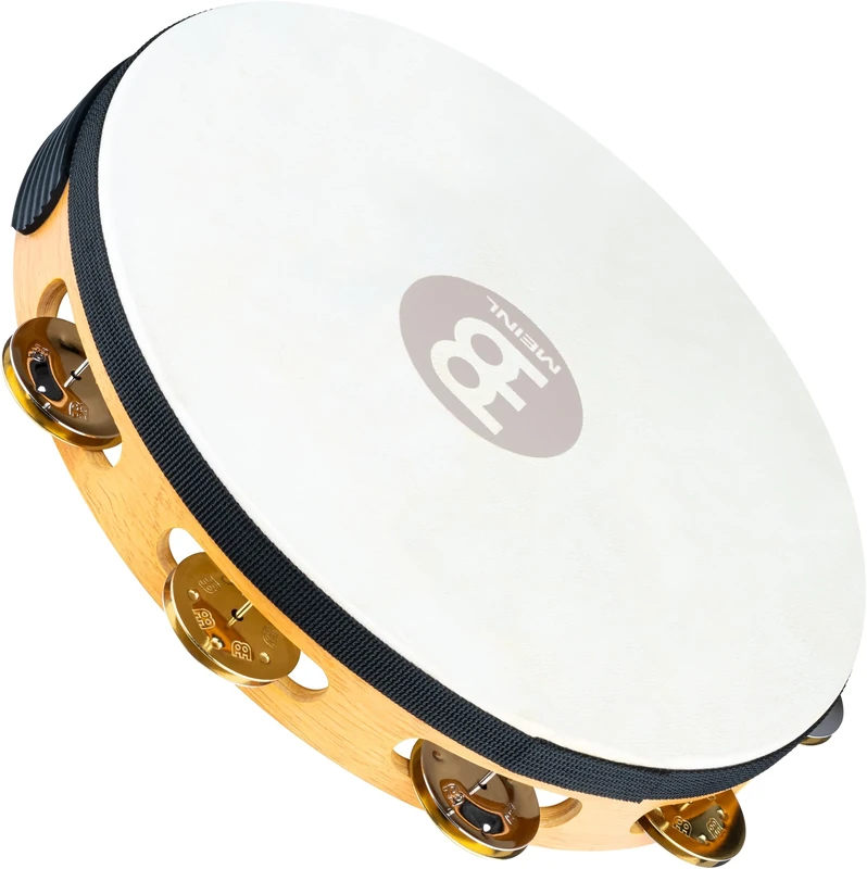 Meinl Percussion Traditional Headed Tambourine - With Goat Skin Head - 10-inch Diameter - Siam Oak / Steel and Brass, Natural (TAH1M-SNT)