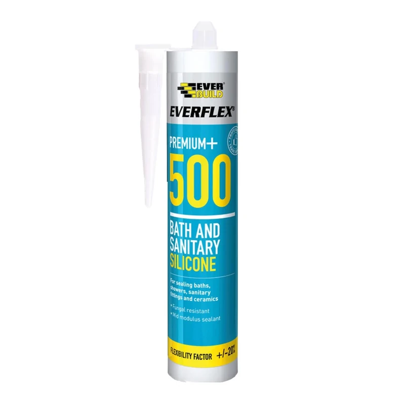 Everbuild EVB500WH Everflex 500 Bath and Sanitary Silicone, Anti-Fungal Silicone Sealant, White, 295 ml