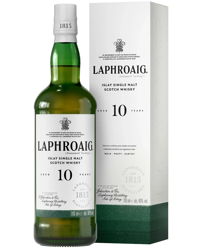 Laphroaig 10 Year Old Scotch | Islay Single Malt Whisky | Peated | Smoky, Salty and Sweet | Double Gold Medal SF World Spirits Competition 2022 | 40% ABV | 70 cl (Package May Vary)