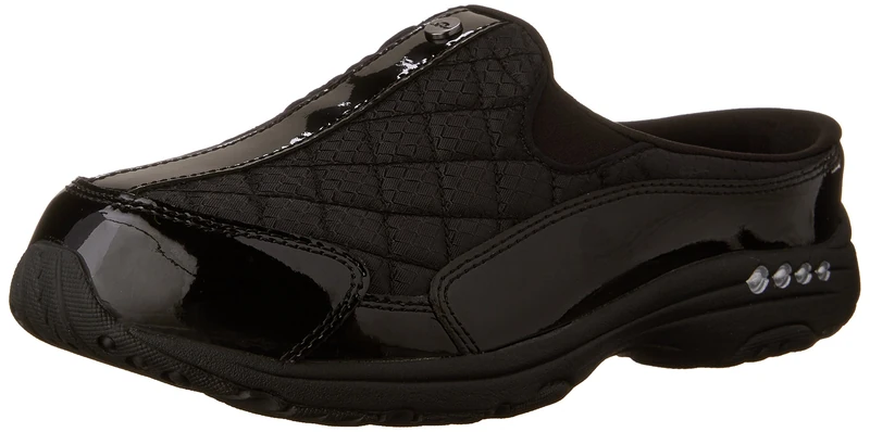 Easy Spirit Women's Traveltime12 Mule, Black/Silver Patent, 4 UK