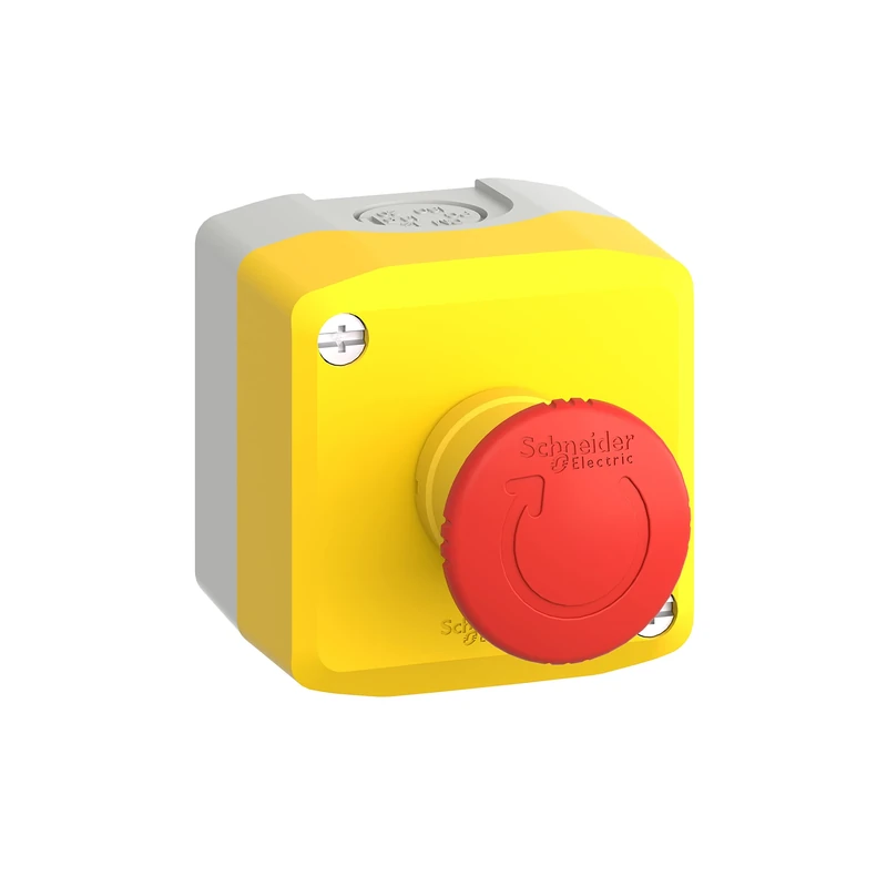 Schneider Electric yellow station - 1 red mushroom head pushbutton Ø40 turn to release 1NO+1NC