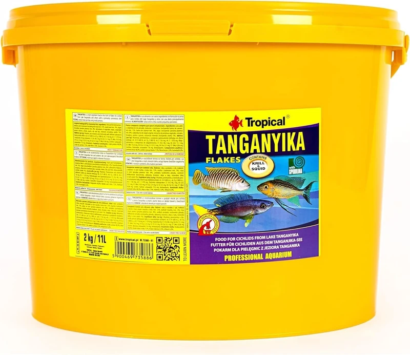 Tropical TANGANYIKA 11L / 2kg - premium flakes food for fish, carnivorous cichlids from lake tanganyika