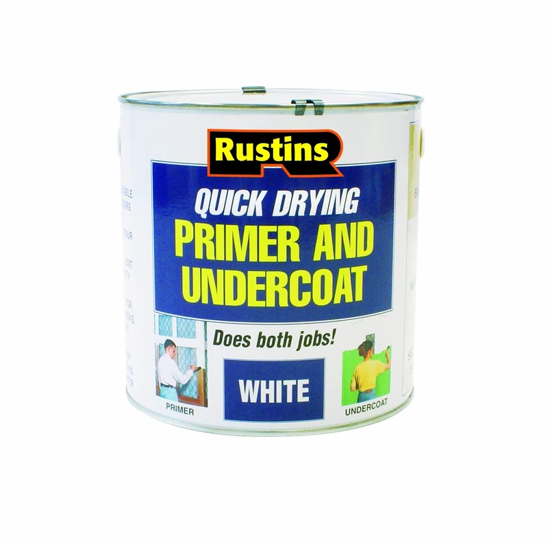 RUSTINS Quick Drying Primer And Undercoat White 2.5L - Smooth Finish Prep Coat with Quick Drying Formula; Excellent Coverage for Walls, Trim & Wood; Trusted Choice for Home Decorating Projects