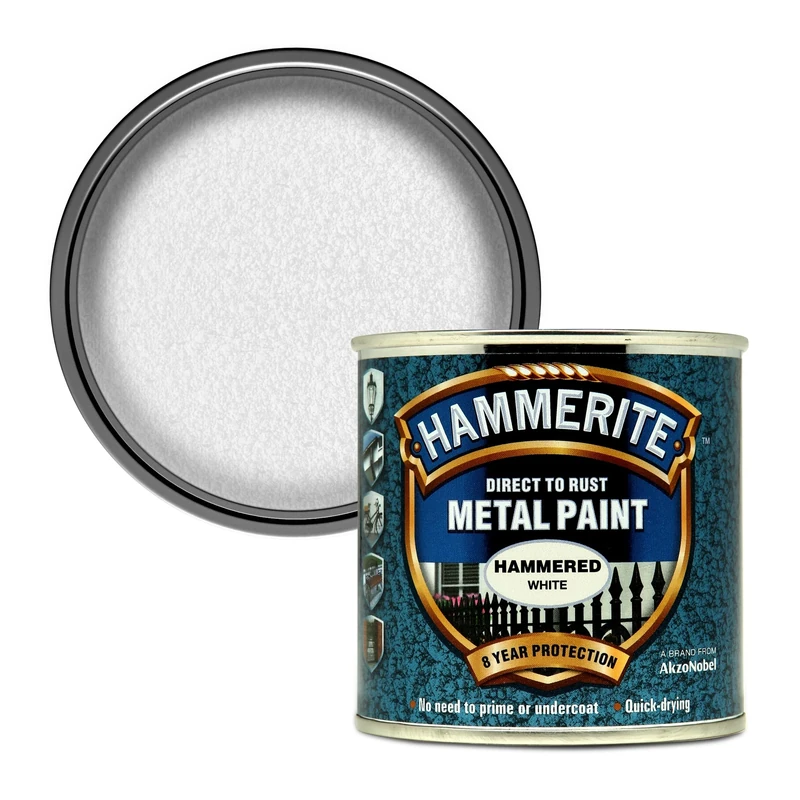 Hammerite 5084836 Direct to Rust Metal Paint - Hammered White Finish 250ML
