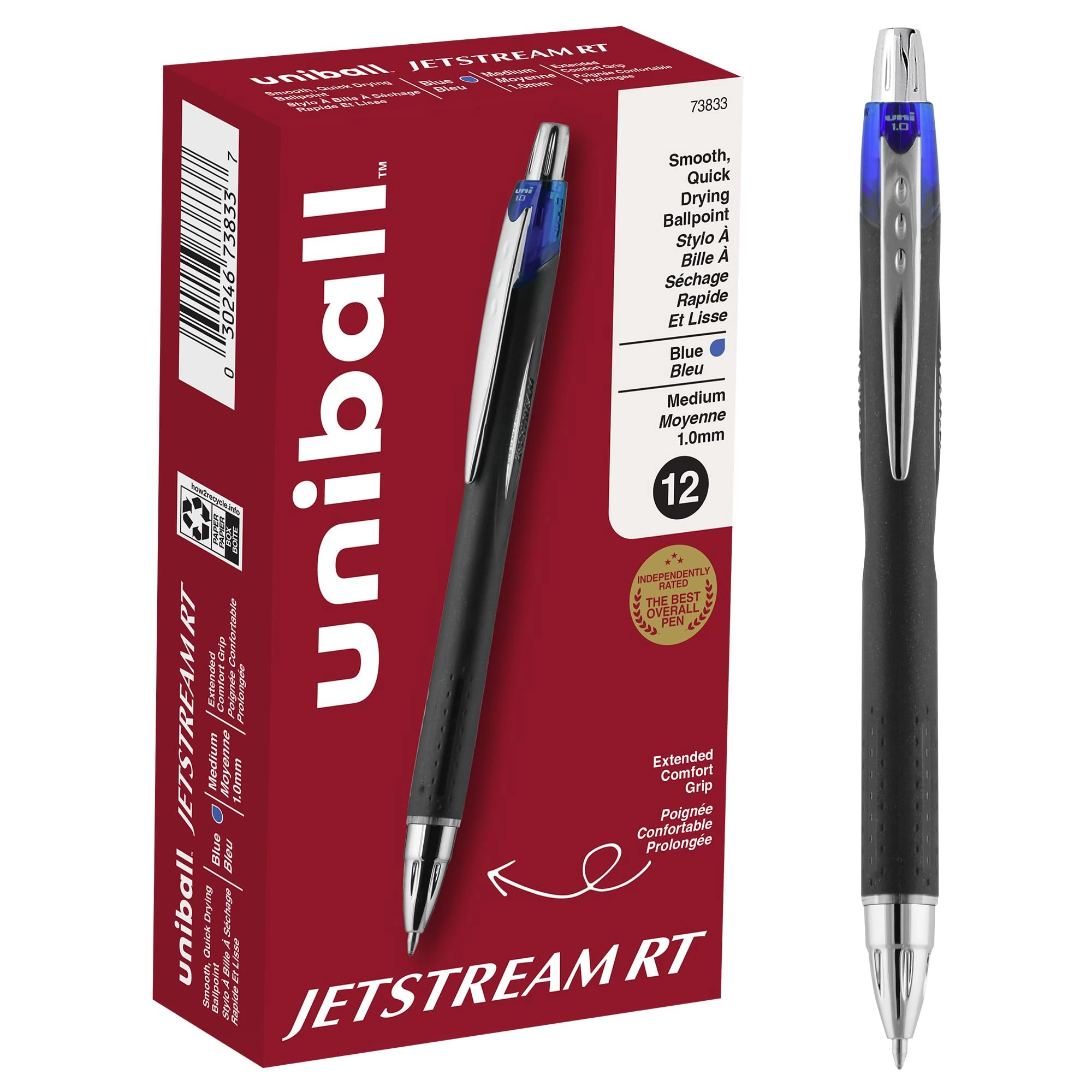 Uni-ball Jetstream RT Ballpoint Pens, Bold Point (1.0mm), Blue, 12 Count