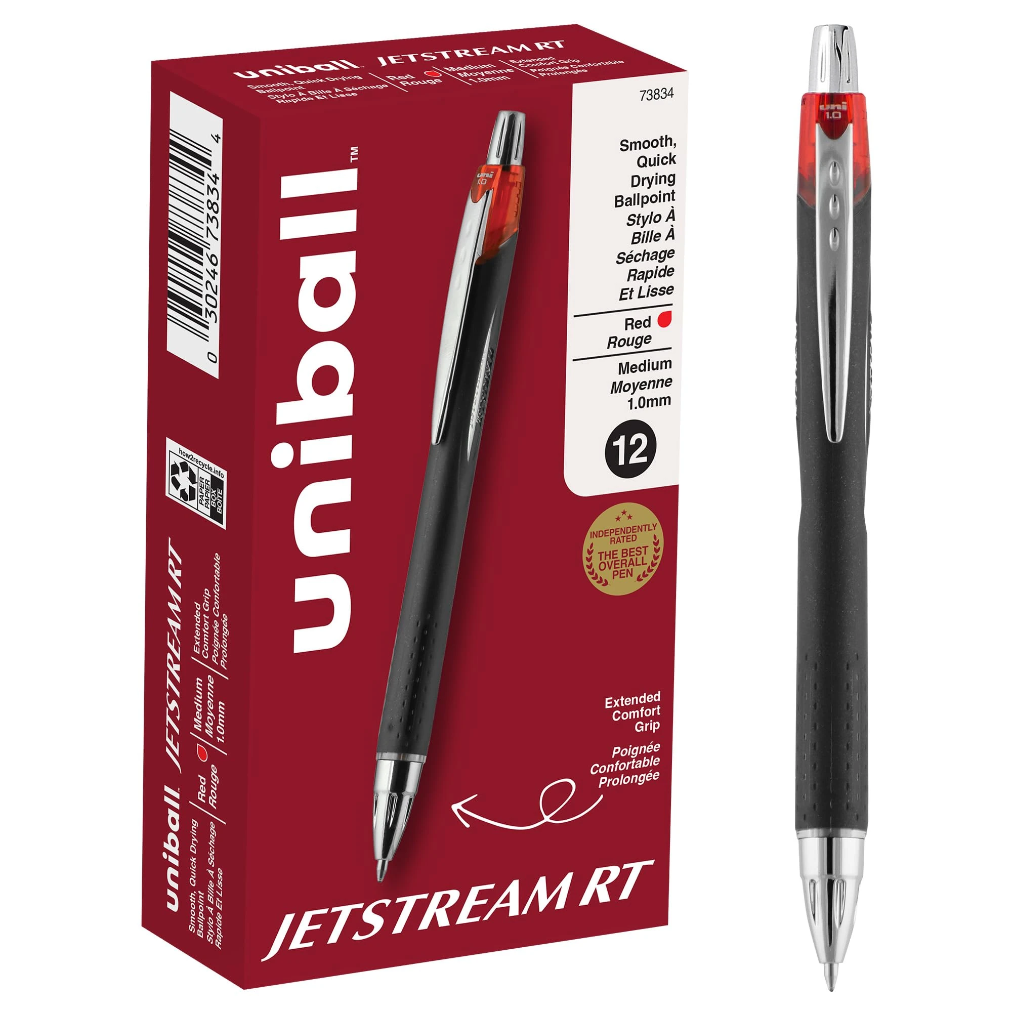 uni-ball Jetstream RT Ballpoint Pens, Bold Point (1.0mm), Red, 12 Count