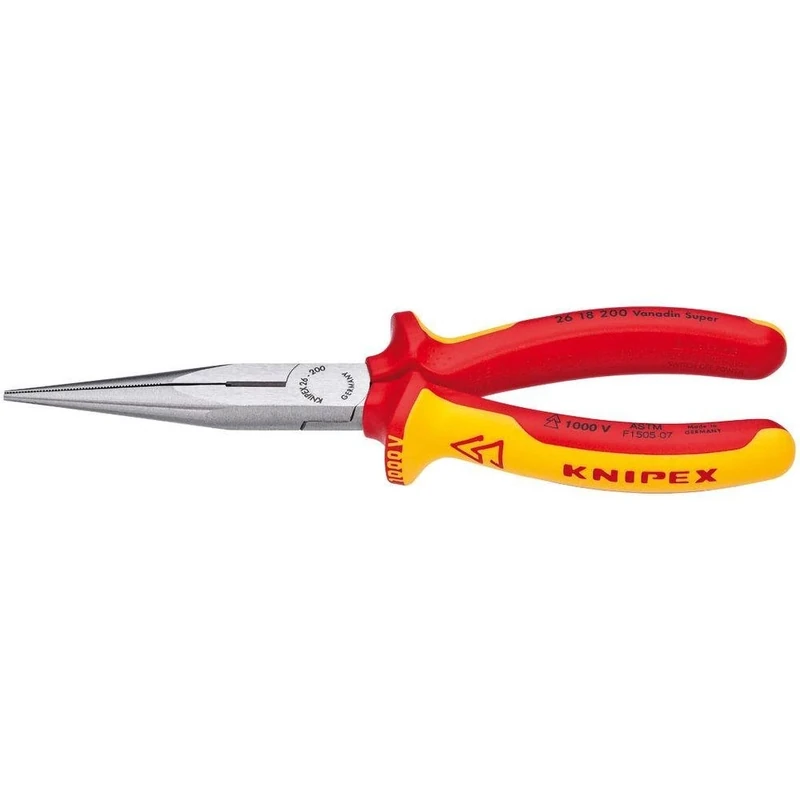 KNIPEX Tools - Long Nose Pliers with Cutter, 1000V Insulated (2618200SBA),Yellow