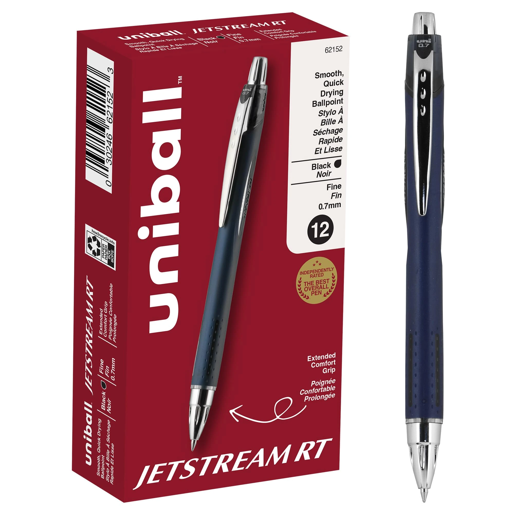 uni-ball Jetstream RT Ballpoint Pens, Fine Point (0.7mm), Black, 12 Count