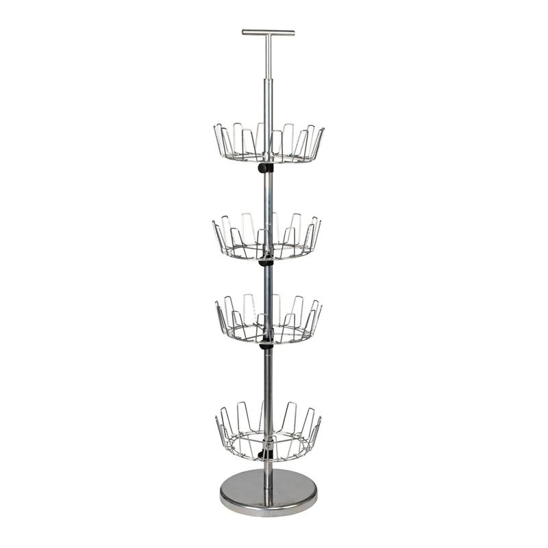 Household Essentials - 4 Tier Swivel Tree, Sturdy Steel with Stabilized Base, Holds 24 Pairs of Shoes, Ideal for Most Styles, Chrome Plated Finish