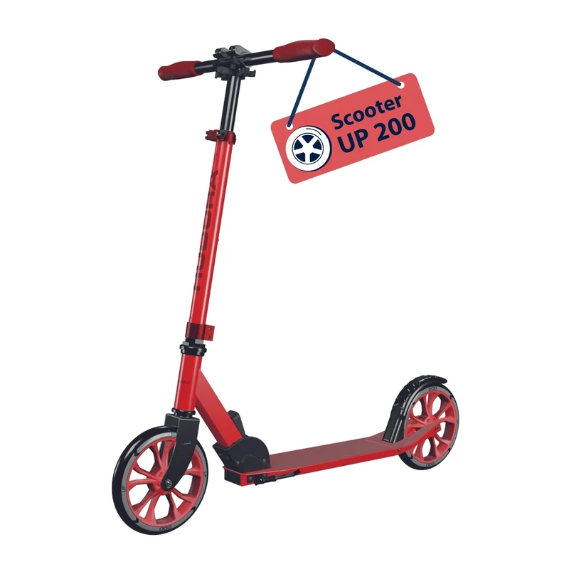 HUDORA Scooter Up 200 - red - Quiet aluminium scooter for up to 100kg - Adjustable in height & foldable city scooter - Jolt-free kick scooter for children/teenagers & adults