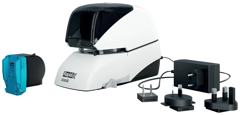 Rapid Contactless Electric Stapler 5080E – Staples up to 80 Sheets, Patented Cassette System, Flat Clinch Technology, Adjustable Depth, Silver/Orange, 20993411