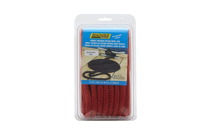 Seachoice Double-Braid Nylon Dock Line w/Eye Splice, Pre-Shrunk, Heat Stabilized, 1/2 in. X 25 Ft, Red - Image 1