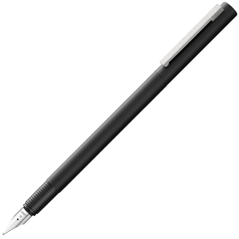 Lamy cp1 black fountain pen - minimalist fountain pen in elegant metal body - with cushioned stainless steel clip & steel nib in F line width - incl T 10 blue ink cartridge