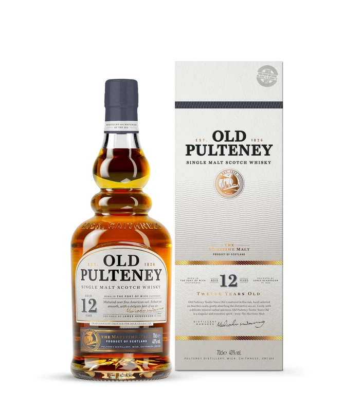 Old Pulteney 12 Year Old Single Malt Scotch Whisky, 40% ABV, 70cl, Distilled & Matured by the Sea, Aged in Ex-Bourbon Casks, Multi-Award-Winning Maritime Malt, Highland Coastal Flavour