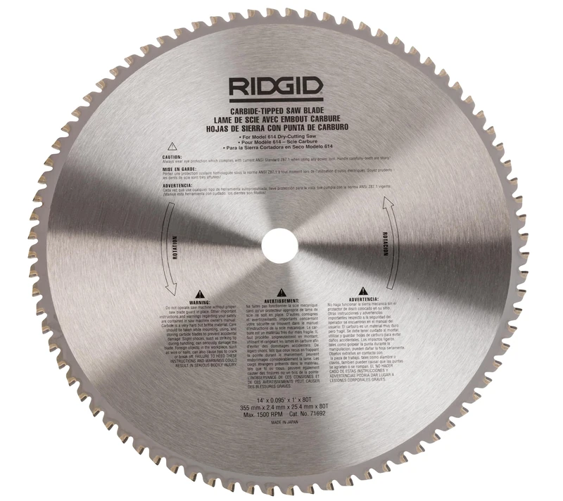 RIDGID 71692 14-Inch Carbide-Tipped 80 Tooth Blade for Dry Cut Saw