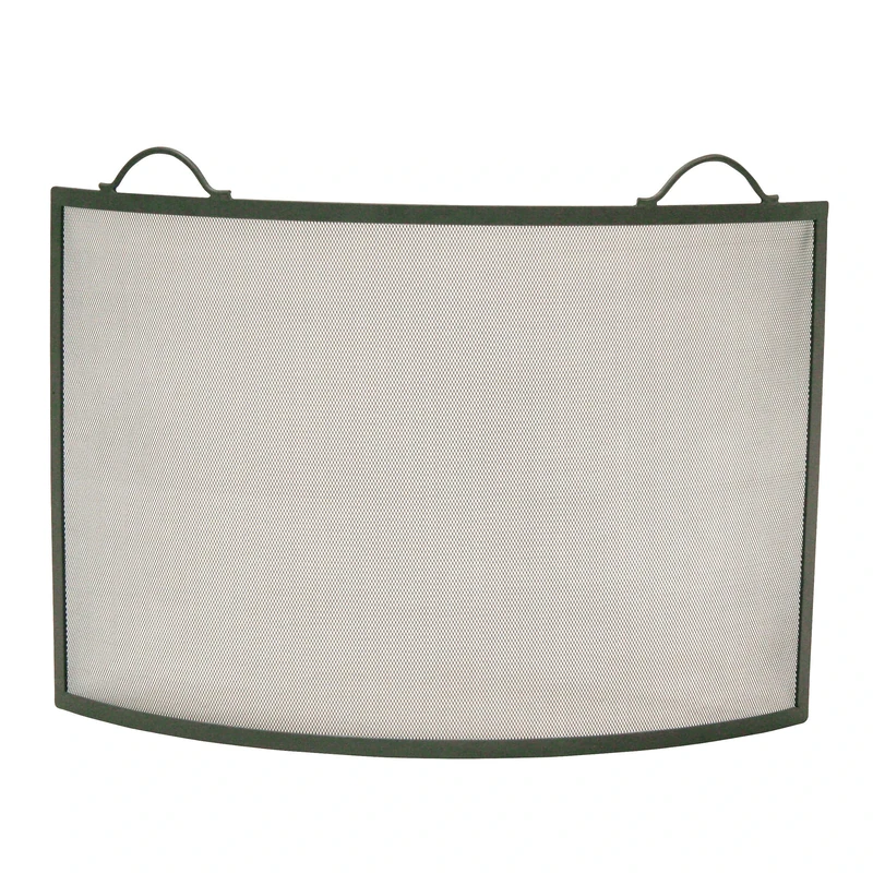 Kamino-Flam Curved Fireplace Spark Guard with Top Handles, Powder-Coated Iron Fire Screen with Stainless Steel Grid, Single Panel Fireguard for Stove, Surround Screen, Approx. 81.5x0.5x61.5cm, Grey