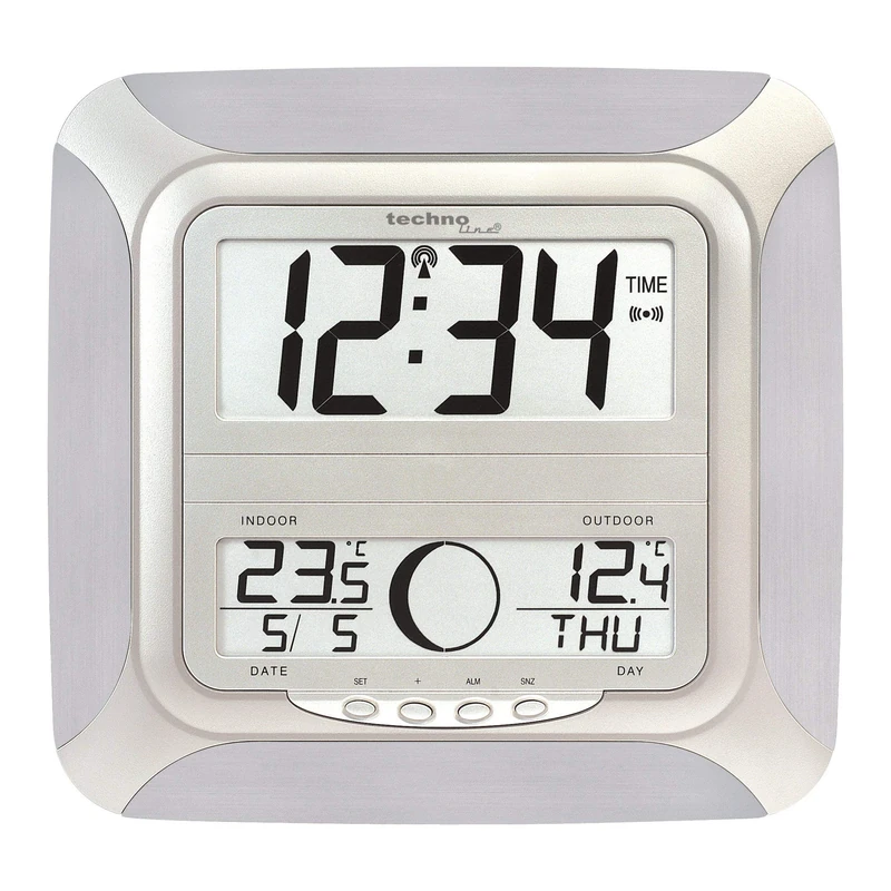 techno line Radio Controlled Clock with Manual Setting Option, Alu-Silver - Image 1