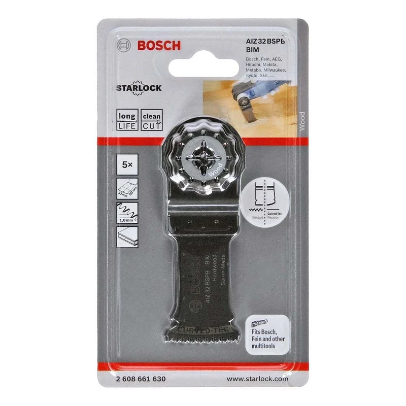 Bosch Professional 5x BIM Plunge Cutting Saw Blade AIZ 32 BSPB (for Hardwood, 50 x 32 mm, Accessory Multitool)