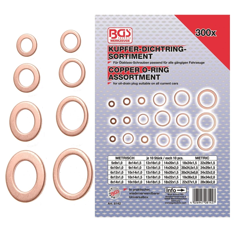 BGS 8142 | Seal Ring Assortment | Copper | 300 pcs. - Image 1