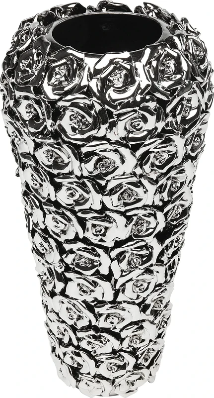 Kare Design Vase Rose Multi Chrome Big, Silver, Flower Vase, Stoneware, Chrome Plated, Handmade, Decorative Room Decor, Home Decor for Living Room, Bedroom, Gift Idea, 45x22x22 cm (H/W/D)