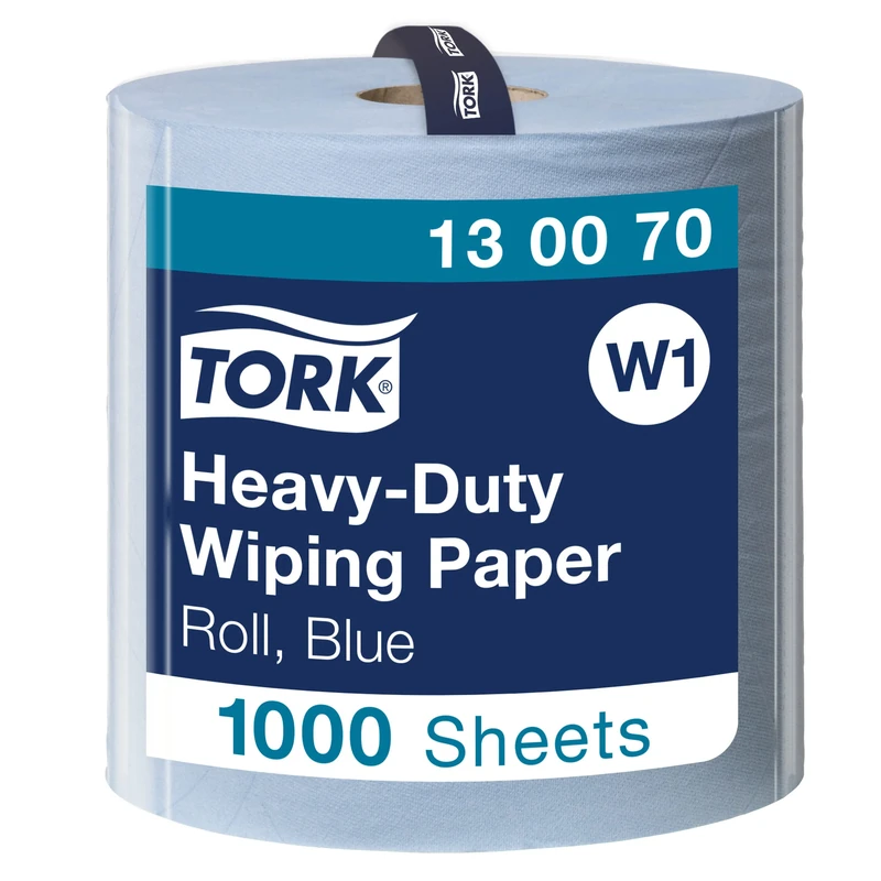 Tork 130070 Heavy-Duty Wiping Paper / 2 Ply Absorbent Paper Roll Suitable for Tork W1 Wipers Wall/Floor/Standard System / Blue / 1 x 340m / Ø 37.5cm