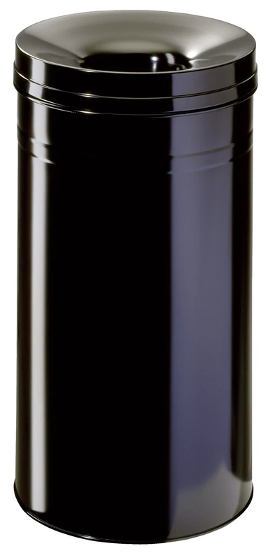 Durable 31L Round Waste Bin - Black Steel with Flame Lid