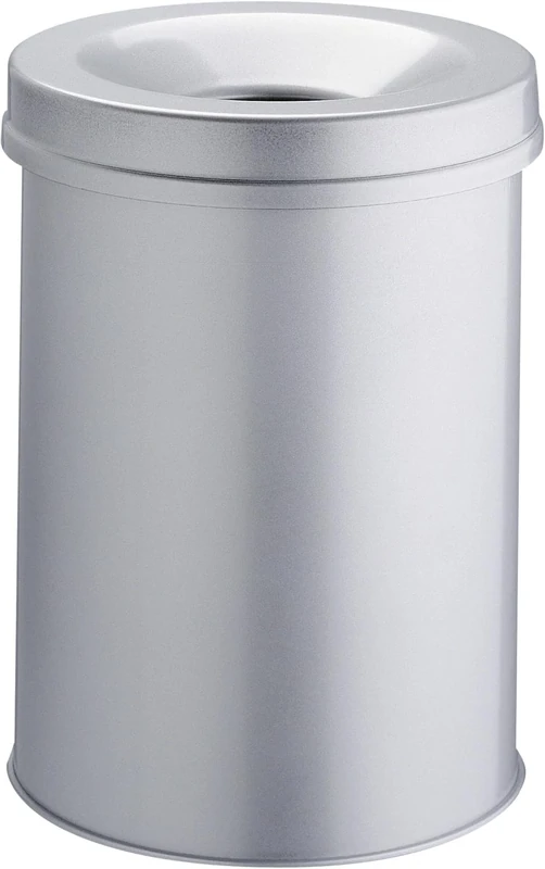 Durable Self-Extinguishing Metal Waste Bin Grey 15 Litre Capacity, Stylish and Modern Finish, for Complete Safety In The Office, Warehouse, School, etc.