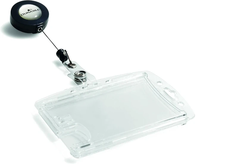 Enclosed Duo Security Pass Holder 54 x 85mm with Badge Reel Transparent, Holds up to 2 ID/Security Cards, Pack of 10