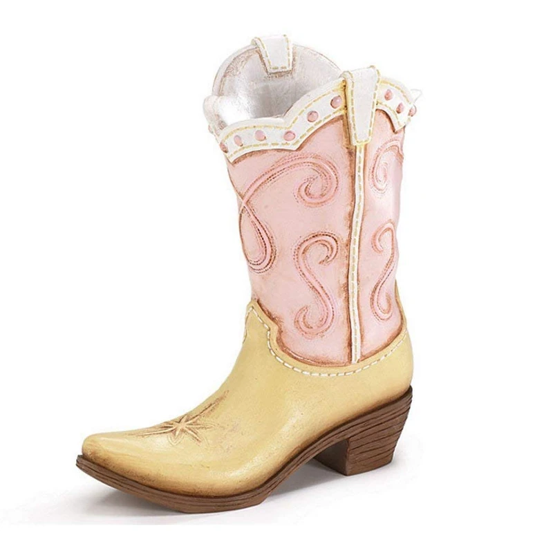 Pink Ladies Cowboy Cowgirl Boot Vase - Great Western Country Home Accent !! - Image 1