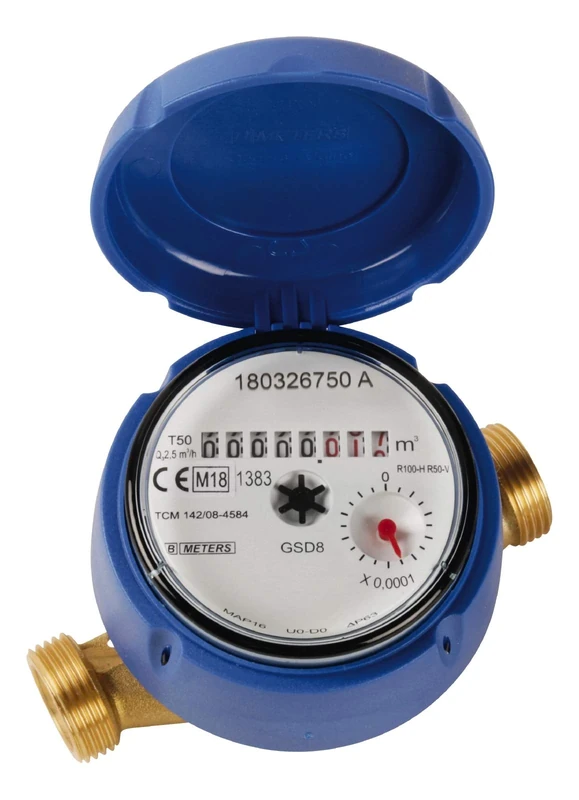 Sanitop-Wingenroth Cold Water Meter for Outlet Valves Dry Runner Rotatable Water Meter with 2 Male Threads 3/4 Screw Set 3/4 Hose Fitting 1/2 Nickel-Plated 14070 6 Blue