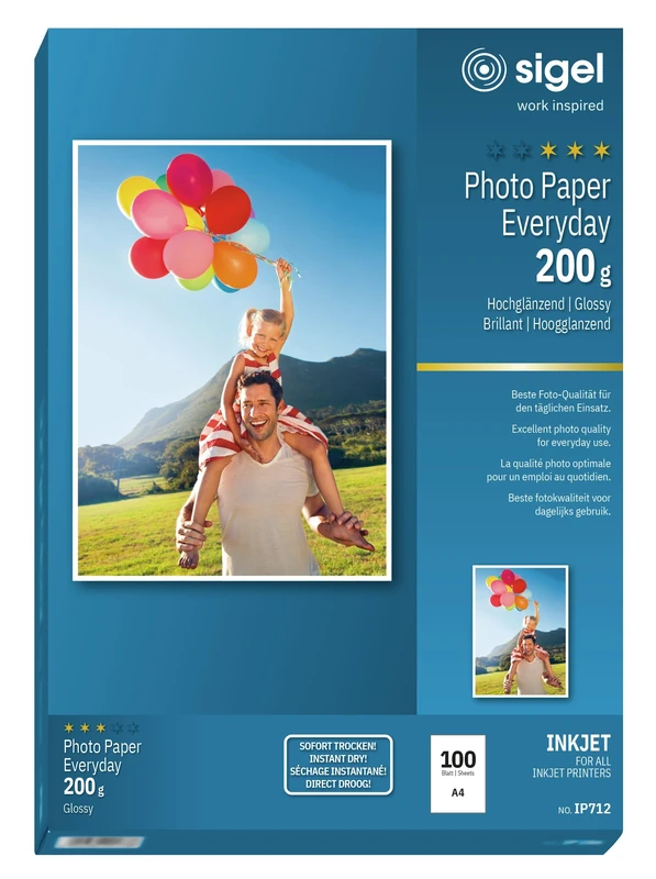 SIGEL IP712 Everday Photo Paper, InkJet, glossy, 200 gsm, A4, 100 sheets