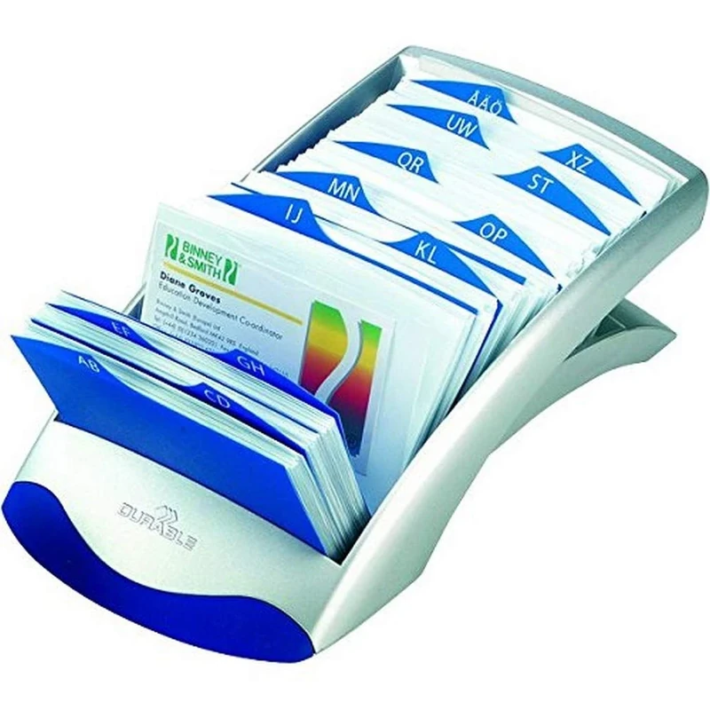 Durable Visifix Desk Business Card File Indexed Capacity 200 Silver Ref 2413/23