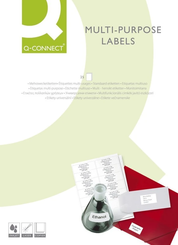 Q-Connect Adhesive Label KF10640 Size 70 x 25 mm Laser Copier Ink.Jet Box with 100 Sheets DIN A4 - Image 1