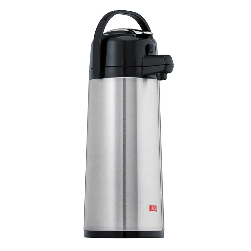 Melitta Pump Pot Vacuum Jug 2.2 Litres/Approx. 16 Cups - Glass Vacuum Insulation, Stainless Steel Exterior - Silver & Black